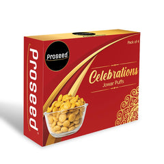 Proseed Jowar Puffs Gift Box (Cheese, Chatpata Chaat, Spices & Peri Peri) | 50g x 4 Packs (Total 200g) | Slow Roasted & 100% Veg | No Refined Flour, Sugar & Trans-Fat | Gluten Free | No Palm Oil (Red)