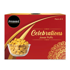 Proseed Jowar Puffs Gift Box (Cheese, Chatpata Chaat, Spices & Peri Peri) | 50g x 4 Packs (Total 200g) | Slow Roasted & 100% Veg | No Refined Flour, Sugar & Trans-Fat | Gluten Free | No Palm Oil (Red)