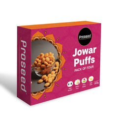 Proseed Jowar Puffs Gift Box (Spices, Cheese, Chatpata Chaat & Peri Peri) | 50g x 4 Packs (Total 200g) | Slow Roasted & 100% Veg | No Refined Flour, Sugar & Trans-Fat | Gluten Free | No Palm Oil(Pink)