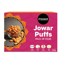 Proseed Jowar Puffs Gift Box (Spices, Cheese, Chatpata Chaat & Peri Peri) | 50g x 4 Packs (Total 200g) | Slow Roasted & 100% Veg | No Refined Flour, Sugar & Trans-Fat | Gluten Free | No Palm Oil(Pink)