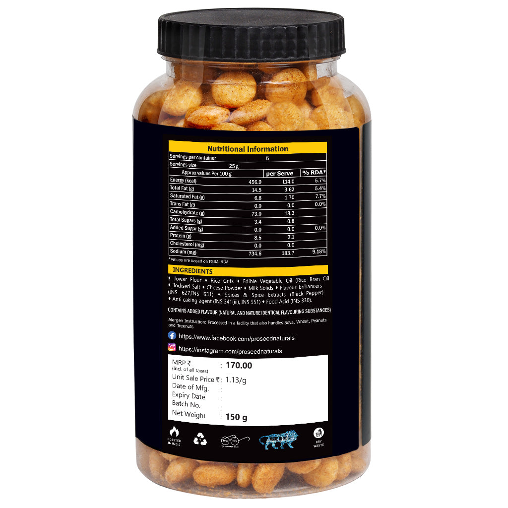 Jowar Puffs Cheese, 150g Healthy Slow Roasted Tasty Snacks | Millet Snack | 100% Veg | Gluten Free | No added Sugar | No Trans-Fat | Pack of 1