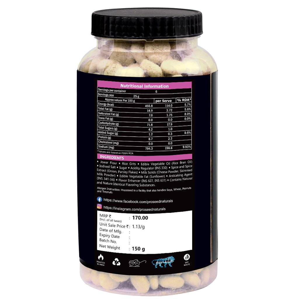 Jowar Puffs Cream & Onion, 150g Healthy Slow Roasted Tasty Snacks | Millet Snack | 100% Veg | Gluten Free, No added Sugar, No Trans-Fat | Pack of 1