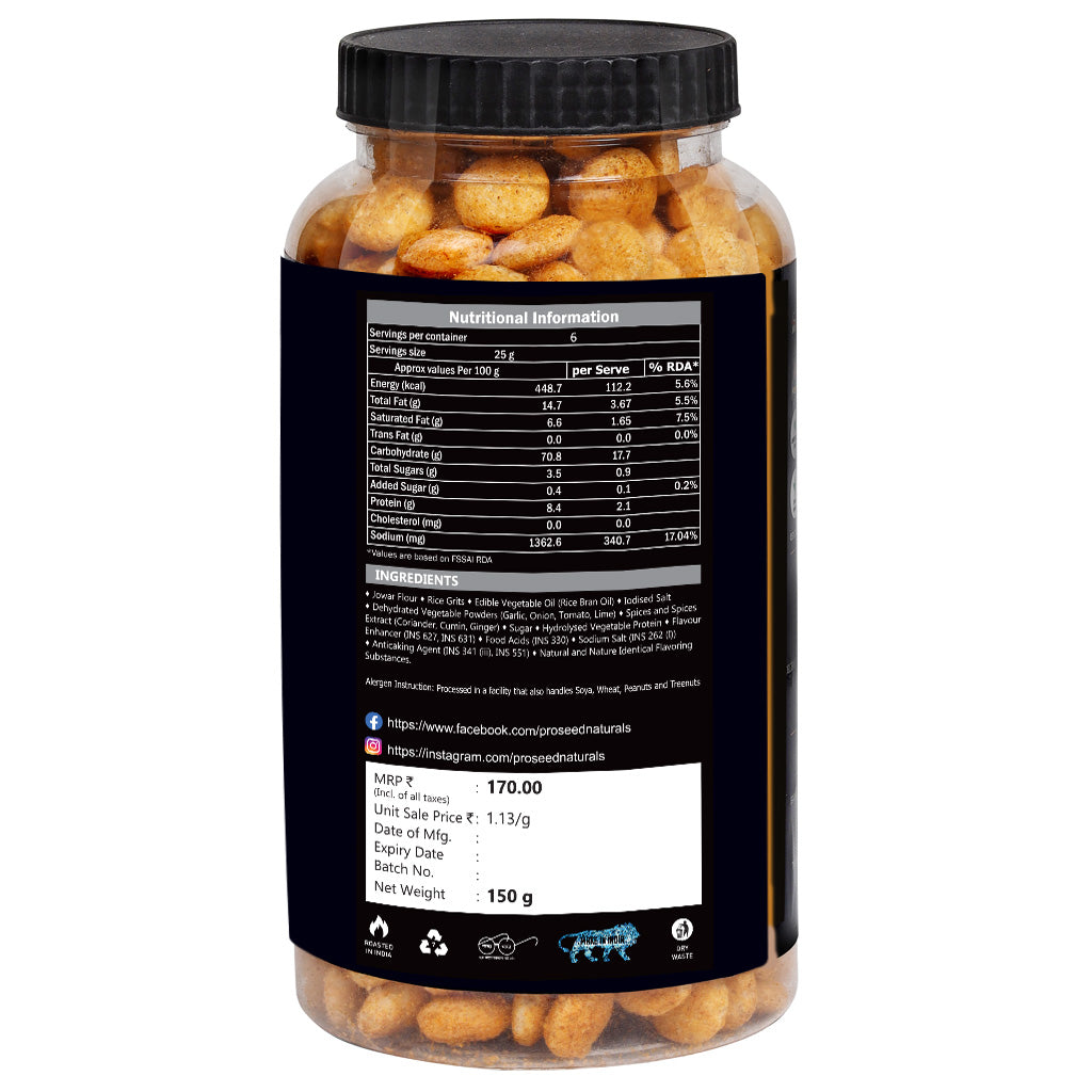 Jowar Puffs Tandoori, 150g Healthy Slow Roasted Tasty Snacks | Millet Snack | 100% Veg | Gluten Free, No added Sugar, No Trans-Fat | Pack of 1